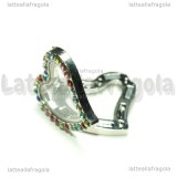 Ciondolo Apribile Cuore in metallo argentato strass multicolor 34x29mm