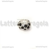 Rondella foro largo puntinata strass neri in metallo argentato 11x5mm