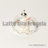 Set mezza ampolla semisfera in vetro 25mm con base merlettata Silver Plated