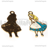 Ciondolo Alice in Wonderland in metallo dorato smaltato 33x18mm