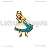 Ciondolo Alice in Wonderland in metallo dorato smaltato 33x18mm