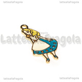 Ciondolo Alice in Wonderland in metallo dorato smaltato 33x18mm