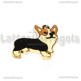 Ciondolo Cane Corgi in metallo smaltato dorato 23x23mm