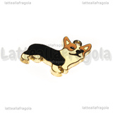 Ciondolo Cane Corgi in metallo smaltato dorato 23x23mm