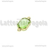 Connettore Ottagono in ottone dorato e vetro sfaccettato verde 22x11mm
