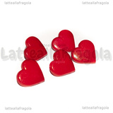 5 Bottoni Cuore in Acrilico Rosso 17x17x3mm