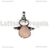 Ciondolo Angelo in Ottone argentato e Quarzo Rosa 34x25.5mm
