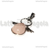 Ciondolo Angelo in Ottone argentato e Quarzo Rosa 34x25.5mm