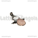 Ciondolo Angelo in Ottone argentato e Quarzo Rosa 34x25.5mm