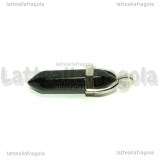 Ciondolo Biterminato Agata nera con portapendente in ottone argentato 38-45x13-10mm