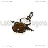 Ciondolo Angelo in Ottone argentato e Occhio di Tigre 34x25.5mm