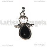 Ciondolo Angelo in Ottone argentato e Ossidiana 35x24mm
