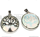Ciondolo Albero della Vita in Ottone argentato e Opalite 30.5x27mm