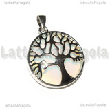 Ciondolo Albero della Vita in Ottone argentato e Opalite 30.5x27mm