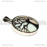 Ciondolo Albero della Vita in Ottone argentato e Opalite 30.5x27mm