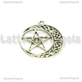 Ciondolo Luna e Pentacolo Celtico in metallo argento antico 33x30mm