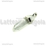 Ciondolo Biterminato Quarzo Ialino con portapendente in ottone argentato 38-45x13-10mm