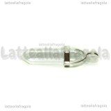 Ciondolo Biterminato Quarzo Ialino con portapendente in ottone argentato 38-45x13-10mm