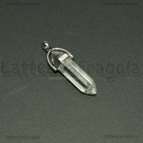 Ciondolo Biterminato Quarzo Ialino con portapendente in ottone argentato 38-45x13-10mm