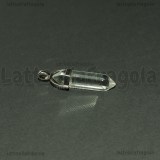 Ciondolo Biterminato Quarzo Ialino con portapendente in ottone argentato 38-45x13-10mm