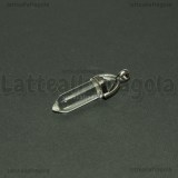 Ciondolo Biterminato Quarzo Ialino con portapendente in ottone argentato 38-45x13-10mm