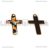 Ciondolo Croce in metallo dorato multicolore 24x18mm