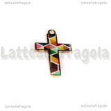 Ciondolo Croce in metallo dorato multicolore 24x18mm