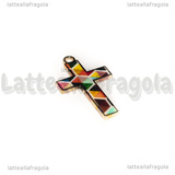 Ciondolo Croce in metallo dorato multicolore 24x18mm