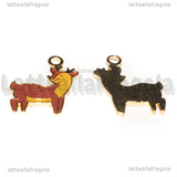 Charm Cervo in metallo smaltato dorato 22x18mm