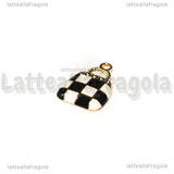 Charm Borsa in metallo dorato smaltato bianco nero 21x13.5mm