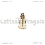 Charm Violino in metallo dorato smaltato con strass 22x8mm