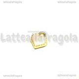 Charm Cuore in metallo dorato smaltato rosa 8x7.5mm