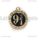 Ciondolo Binario 9 e 3/4 Saga di Harry Potter in metallo dorato smaltato 24x18mm