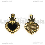 Ciondolo Cuore Sacro Ex Voto in metallo dorato smaltato Nero 27x15mm