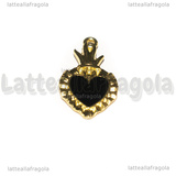 Ciondolo Cuore Sacro Ex Voto in metallo dorato smaltato Nero 27x15mm
