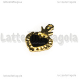 Ciondolo Cuore Sacro Ex Voto in metallo dorato smaltato Nero 27x15mm