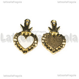 Ciondolo Cuore Sacro Ex Voto in metallo dorato smaltato Bianco 27x15mm