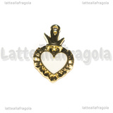Ciondolo Cuore Sacro Ex Voto in metallo dorato smaltato Bianco 27x15mm