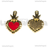 Ciondolo Cuore Sacro Ex Voto in metallo dorato smaltato Rosso 27x15mm