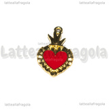 Ciondolo Cuore Sacro Ex Voto in metallo dorato smaltato Rosso 27x15mm