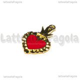 Ciondolo Cuore Sacro Ex Voto in metallo dorato smaltato Rosso 27x15mm