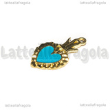 Ciondolo Cuore Sacro Ex Voto in metallo dorato smaltato Azzurro 27x15mm
