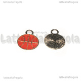 Charm Pallone da Pallacanestro in metallo argentato smaltato 16x12mm