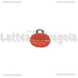 Charm Pallone da Pallacanestro in metallo argentato smaltato 16x12mm