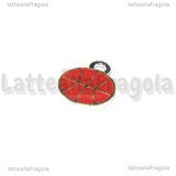 Charm Pallone da Pallacanestro in metallo argentato smaltato 16x12mm