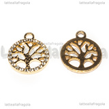 Ciondolo Albero della Vita con strass in metallo Gold Plated 19x16mm
