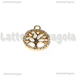 Ciondolo Albero della Vita con strass in metallo Gold Plated 19x16mm