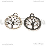 Ciondolo Albero della Vita con strass in metallo Silver Plated 19x16mm