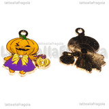 Ciondolo Jack Lantern in metallo dorato smaltato 25x19mm