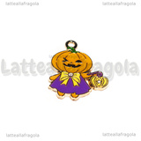 Ciondolo Jack Lantern in metallo dorato smaltato 25x19mm